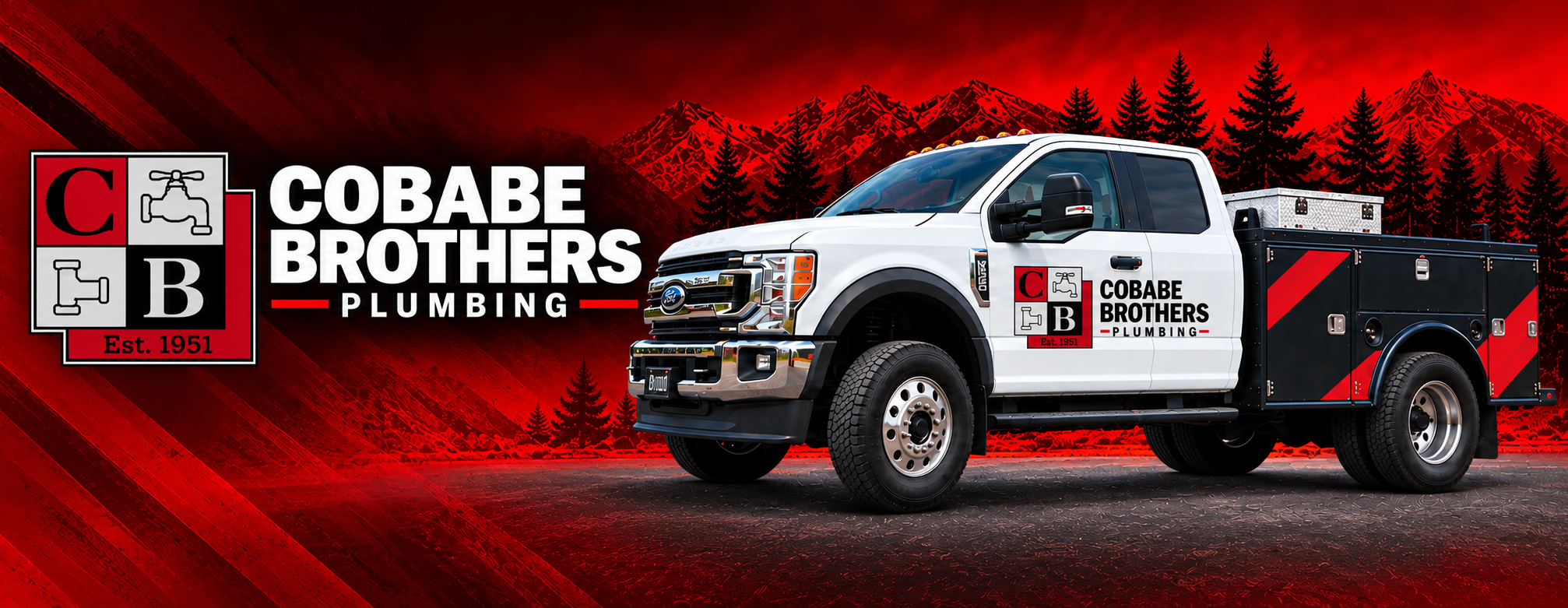 Cobabe Brothers Plumbing service truck and logo
