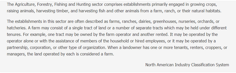 Agriculture, Forestry, Fishing and Hunting Description