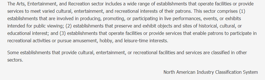 Arts, Entertainment, and Recreation Description
